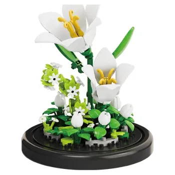 ostatní stavebnice Stavebnice květina Bílá lilie pod průhledným víkem 8,5 x 8,5 cm Elegantní dekorace do bytu Detailní varianta 161 dílků