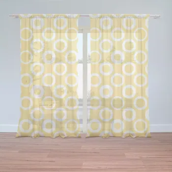 Záclona Sablio Záclony Bílé kruhy na žluté: 2ks 150x250cm