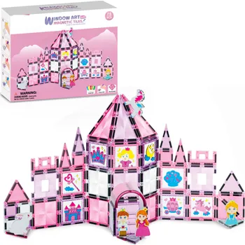Magnetická kreslící tabulka Magnetická stavebnice - Hrad pro princezny s malováním 78 ks