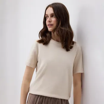 Dámské tričko Reserved - Tričko z mercerované bavlny - béžová - 2292T-08X - 2292T-08X-S