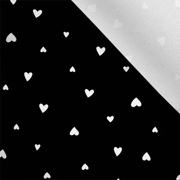 Zbytek - Látka matná na plavky, fitness oblečení bílá srdíčka na černé