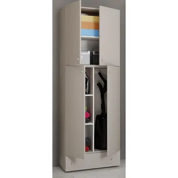 Vcm Úklidová skříňka Lona XXL s otočnými dveřmi se zásuvkou, šedá