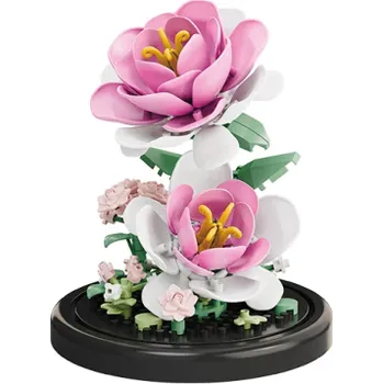 ostatní stavebnice Stavebnice květina Růžová lotosová květina pod průhledným víkem 8,5 x 8,5 cm Detailní dekorace do bytu Varianta 156 dílků