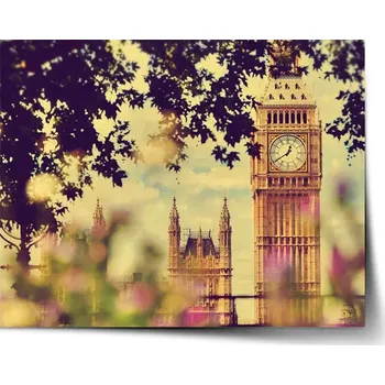 Plakát Sablio Plakát Londýn Big Ben Flowers - 60x40 cm