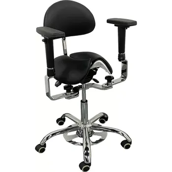 LZZ 09 F židle lékařská s nožním ovládáním, područky, kříž chrom, ekokůže černá