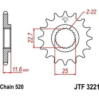 Řetězová sada pro motocykl Řetězové kolečko JT JTF 3221-11 11 zubů, 520