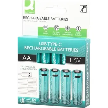 Článková baterie Q-Connect nabíjecí baterie AA 1400 mAh USB 4 ks