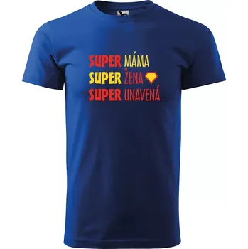 Sablio Tričko s potiskem pro maminku SUPER MÁMA, super žena, super unavená - modré 2XL