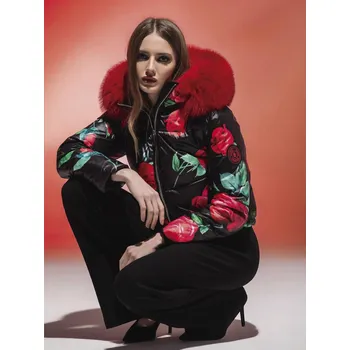 LOCO LUXO Exkluzivní péřová bunda s liščím límcem 36