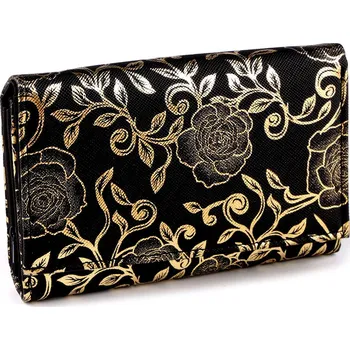 Peněženka Dámská peněženka metalické růže 10x15 cm, střední, 4 černá zlatá
