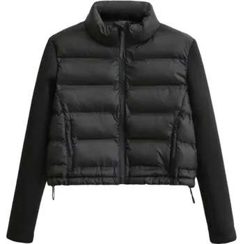 Dámská zimní bunda s vysokým krkem Teplá černá bunda na zip s kapsami Pohodlný zimní kabát se stylovým stojáčkem pro každodenní nošení L