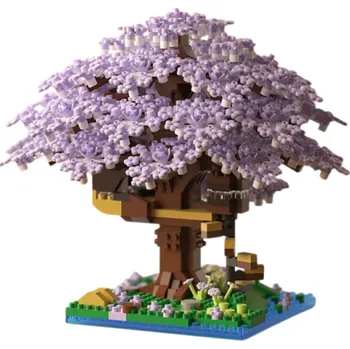ostatní stavebnice Stavebnice stromu Sakura Fialová kvetoucí koruna s malým domkem a zahradou plnou květů dekorativní kreativní model