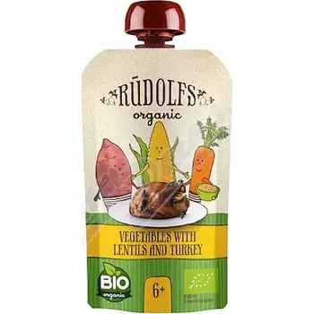 Kojenecká výživa Rudolfs BIO kapsička Zelenina, čočka, krůtí maso 110 g