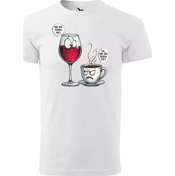 Pánské tričko Sablio Tričko s potiskem Mě má ráda víc - víno vs. káva - bílé 5XL