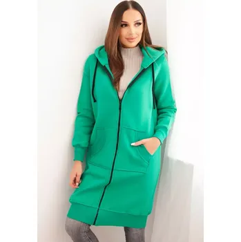 Dámská mikina Dlouhá zateplená mikina s kapucí zelené barvy Kesi zelená 3093515
