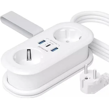 Prodlužovací kabel Proove prodlužovací kabel Supercoil 20W (2AC + 1 Type-C + 2 USB) 1,5m