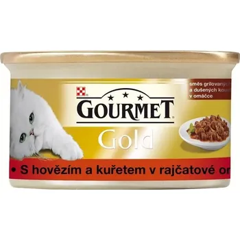 Krmivo pro kočku Gourmet Gold Hovězí & kuře v rajčatové omáčce 24x85g