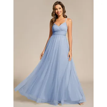 Dámské oblečení Tylové šaty pro družičky na špagetová ramínka s krajkou Barva: Modrá, Velikost: M