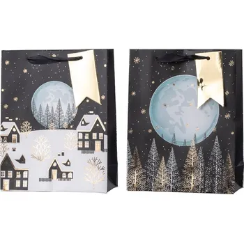 Dárková taška Taška dárková 180x230 mm zimní krajina mix , černá, bílá, zlatá 34 gram