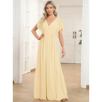 Dámské šaty Svatební šaty s výstřihem do V a volánkovými rukávy Barva: Žlutá, Velikost: 6XL