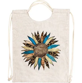 Sportovní vak Vak na záda - lněný vzhled s potiskem Lněný vak slunečnice