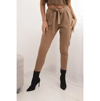 Dámské kalhoty Kesi Dámské kalhoty z bavlny s vázáním v pase a zúženými nohavicemi Barva: Béžová, Velikost: UNI