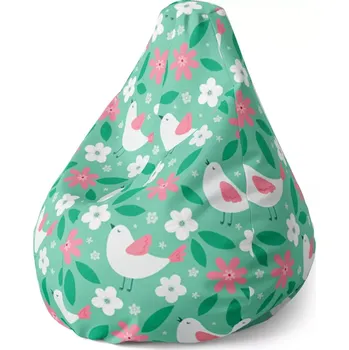 Sedací pytel Sablio Sedací vak Pear Květiny a ptáčci - 70 x 95 x 15 cm