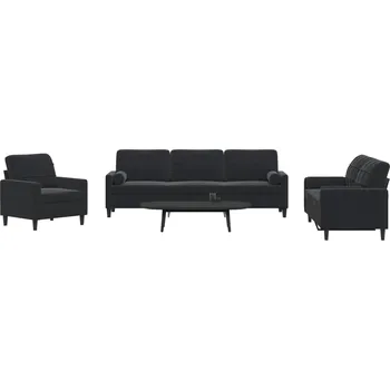 Pohovka 3dílná sedací souprava s poduškami a podhlavníky černá samet Černý3278456
