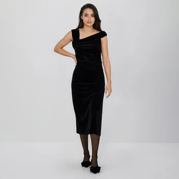 Dámské šaty Reserved - Velurové midi šaty - černý - 651EH-99X - 651EH-99X-M