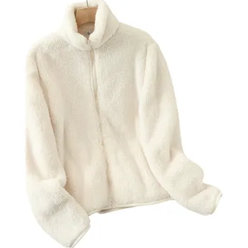 Dámská zimní bunda z polyesteru Teplá plyšová bunda s vysokým stojacím límcem Zapínání na zip Měkký hřejivý materiál Pohodlné zimní oblečení bílá XL