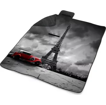deka Sablio Plážová deka Eiffelova věž a červené auto: 200x140 cm