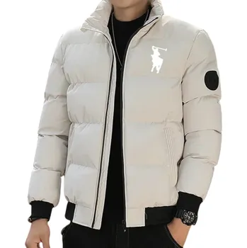 Pánská zimní bunda Větruodolné provedení Zapínání na zip Polyester Výšivka na hrudi Praktické kapsy Teplé pohodlné zimní nošení Ochrana proti chladu béžova S