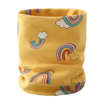 Šála Dětská bavlněná šála 46 x 21 cm Žlutý límec s duhou Měkký hřejivý doplněk pro holčičky Pohodlná zimní šálka z jemné bavlny s veselým motivem