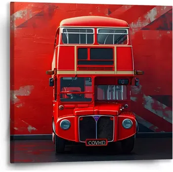 Obraz Sablio Obraz Červený patrový autobus Vlajka - 50x50 cm