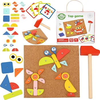 Dřevěná hračka Dřevěná hra na přibíjení s kladívkem puzzle 20 vzorů 82 ks FSC certifikováno