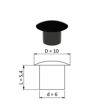 Zábradlí Vnitřní krytka kulatá ø 10 mm, otvor ø 6 mm, černá, plast