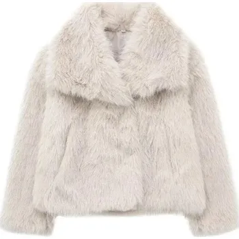 Dámská zimní bunda z polyesteru Teplý kožich s dlouhými chlupy Elegantní bunda s límcem Stylové dámské zimní oblečení do chladného počasí béžova L