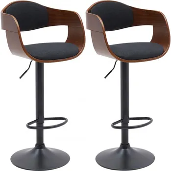 Barová židle 2 ks / set dřevěné barové židle Stona podnož černá / látkový potah, ořech / černá