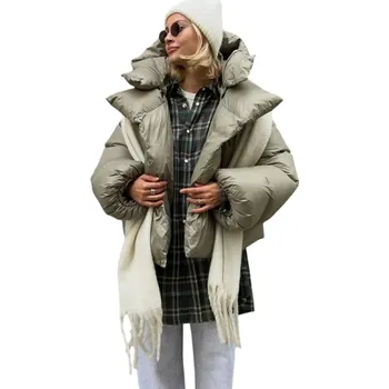 Dámská zimní bunda s kapucí Teplá bunda na patenty s límcem a kapsami Pohodlný zimní kabát s teplým zapínáním pro každodenní nošení zelená S