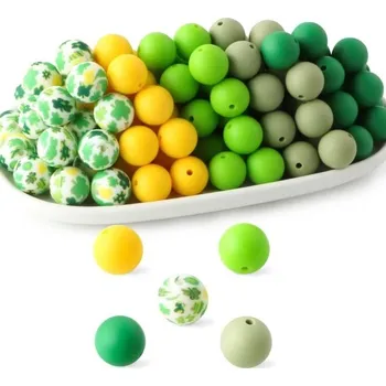 Sada silikonových korálků 15 x 15 mm Kulaté korálky 20 ks v zelených odstínech 5 barev po 4 kusech Kreativní materiál na výrobu náramků náhrdelníků přívěsků a dekorací