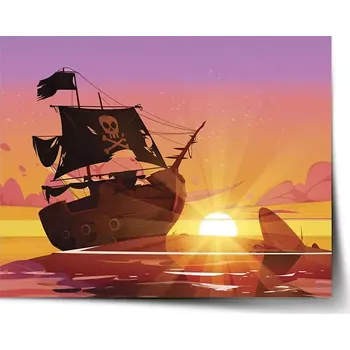 Plakát Sablio Plakát Pirátská loď při západu slunce - 60x40 cm