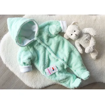 Kojenecká kombinéza AMÁLKA Zateplená chlupatá kombinéza, zelená mint Velikost: 56-62