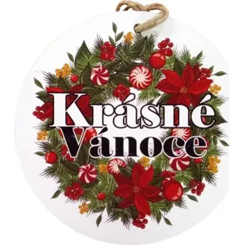 Vánoční dekorace Bondecor Vánoční dřevěná dekorace koule "Krásné Vánoce" 15cm Jazyk: CZ