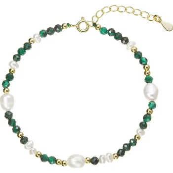 Náramek EVOLUTION GROUP CZ Pozlacený náramek s perlami a malachity - 13113.3