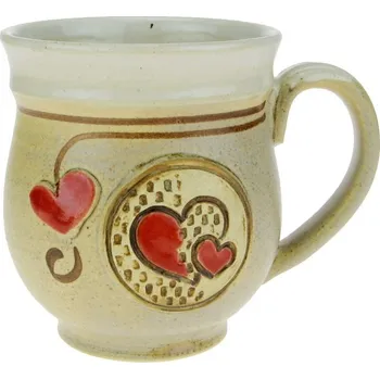 Hrnek béžový baňatý se srdíčky 0,35 l (Keramický hrnek béžový)