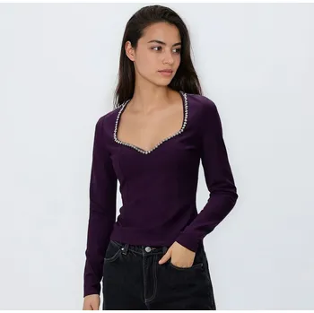 Dámská halenka Reserved - Halenka s lesklým zdobením - tmavě fialová - 084HS-49X - 084HS-49X-XL