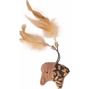 Hračka pro kočku Quapas kočičí hlavička s ocásky z peříček 8 cm