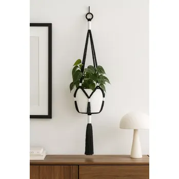 Železářství Závěs na květiny - černá + bílá (jin jang) (Ručně vyráběný závěs na květiny | Provaznictví Kralupy)