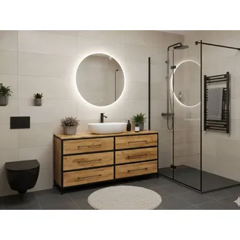 Komoda Dřevěná skříňka do koupelny pod umyvadlo MARGARET šest šuplíků Šířka: 150 cm, Barevné provedení: Dub - přírodní