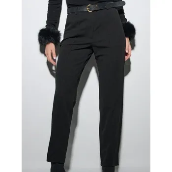 Dámské kalhoty Sinsay - Kalhoty straight fit s páskem - černá - 640FJ-99X - 640FJ-99X-S